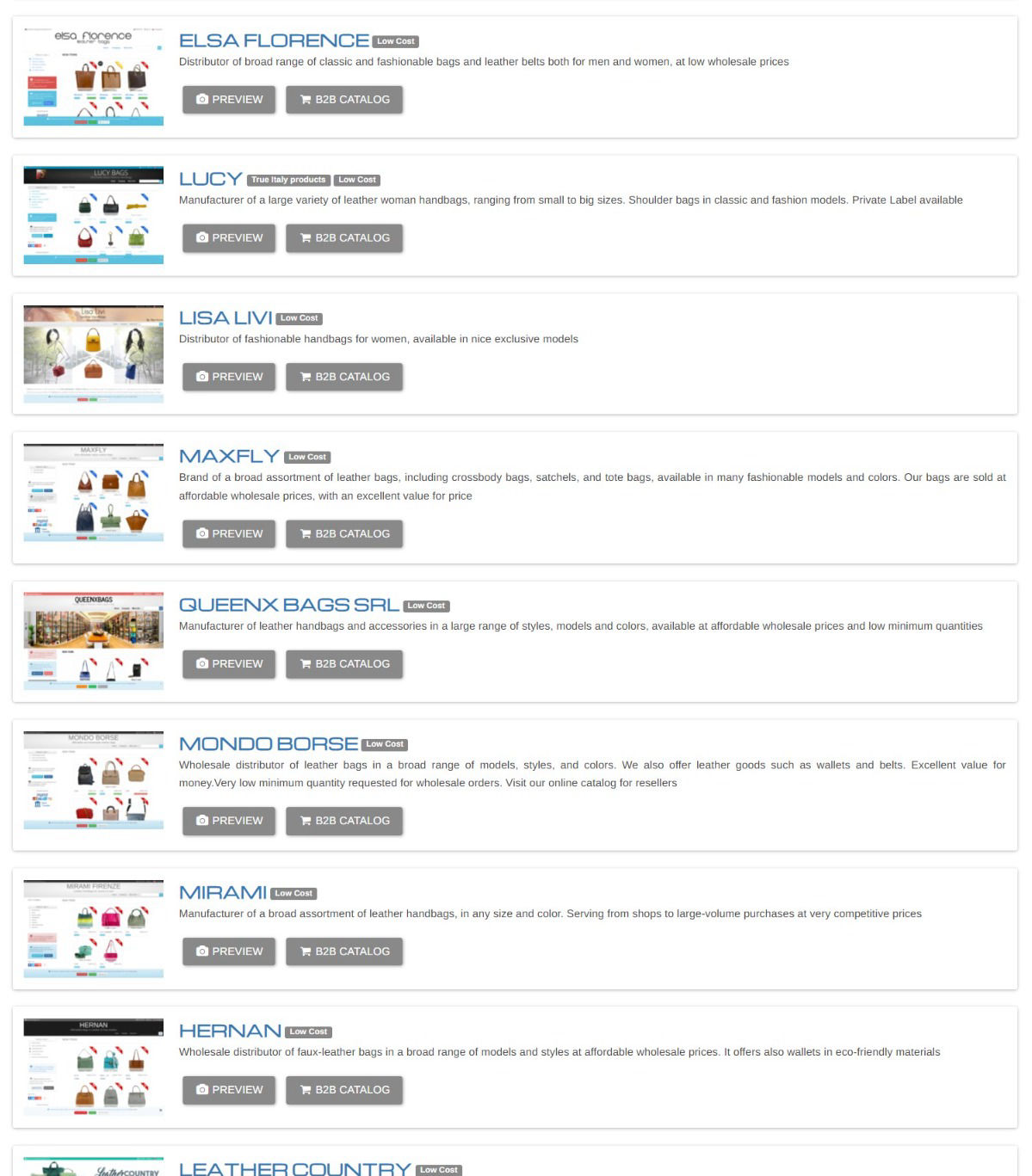 B2B catalogs of Italian-made handbags: buy wholesale from manufacturers in Italy